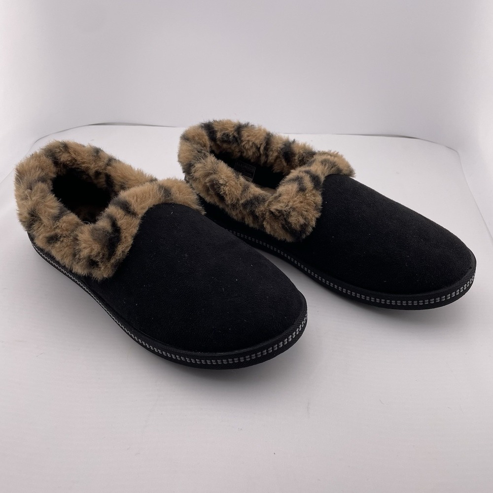 Skechers Cozy Campfire Loafer Slipper Size US 6 Black Leopard Print Women's